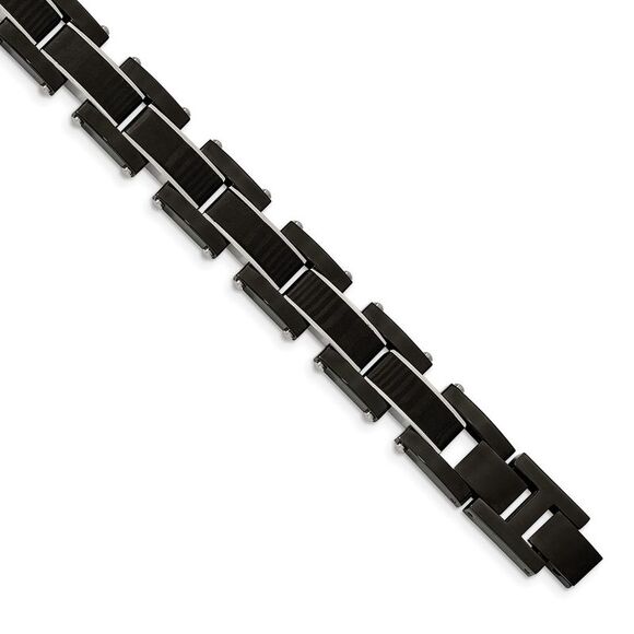 Kazi Luxury Steel Black IP-plated Solid Black Carbon Fiber 8.5in Link Bracelet
